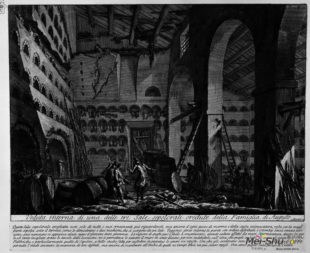 乔瓦尼·巴蒂斯塔·皮拉内西(Giovanni Battista Piranesi)高清作品《The Roman antiquities, t. 2, Plate XLII. Interior view of on》