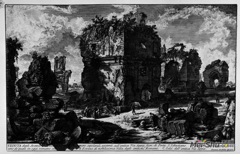 乔瓦尼·巴蒂斯塔·皮拉内西(Giovanni Battista Piranesi)高清作品《The Roman antiquities, t. 2, Plate XLVII. View the remains o》