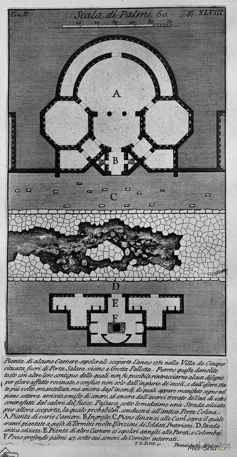 乔瓦尼·巴蒂斯塔·皮拉内西(Giovanni Battista Piranesi)高清作品《The Roman antiquities, t. 2, Plate XLVIII. Plan of some buri》