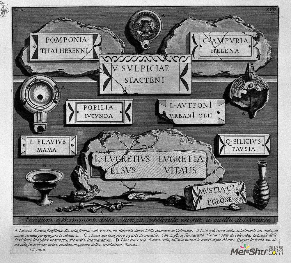 乔瓦尼·巴蒂斯塔·皮拉内西(Giovanni Battista Piranesi)高清作品《The Roman antiquities, t. 2, Plate XVII. Burial Chamber just》