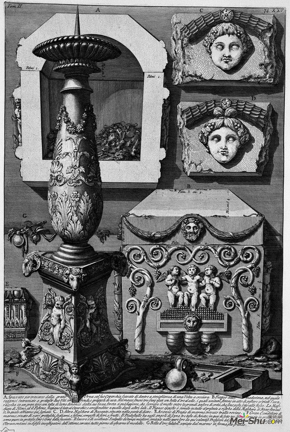 乔瓦尼·巴蒂斯塔·皮拉内西(Giovanni Battista Piranesi)高清作品《The Roman antiquities, t. 2, Plate XXV. Large urn of porphyr》