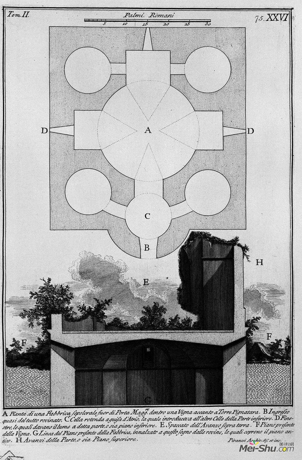 乔瓦尼·巴蒂斯塔·皮拉内西(Giovanni Battista Piranesi)高清作品《The Roman antiquities, t. 2, Plate XXVI. Previous cross-sect》