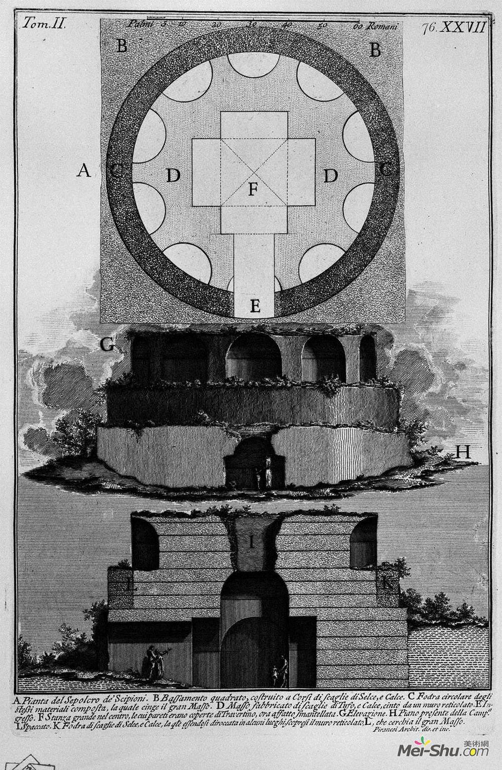 乔瓦尼·巴蒂斯塔·皮拉内西(Giovanni Battista Piranesi)高清作品《The Roman antiquities, t. 2, Plate XXVII. Plan of a factory》