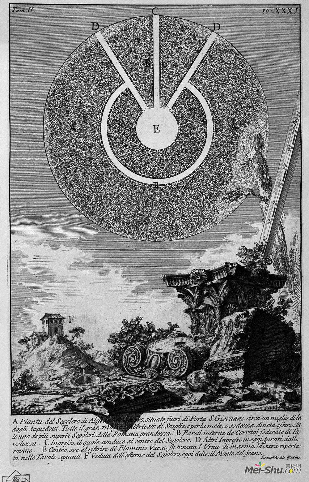 乔瓦尼·巴蒂斯塔·皮拉内西(Giovanni Battista Piranesi)高清作品《The Roman antiquities, t. 2, Plate XXXI. Fragment of stucco》