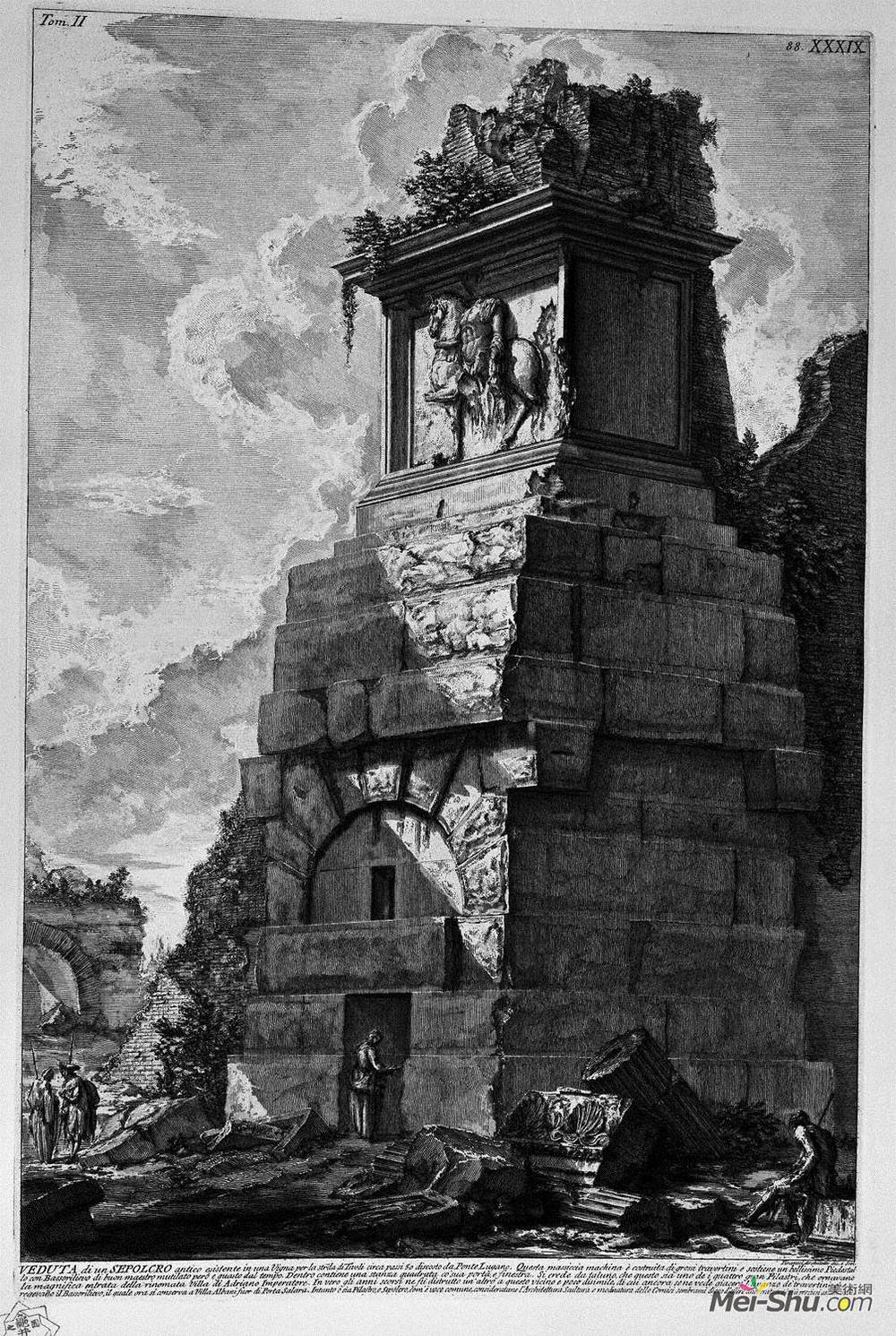 乔瓦尼·巴蒂斯塔·皮拉内西(Giovanni Battista Piranesi)高清作品《The Roman antiquities, t. 2, Plate XXXIX. Plan and section o》