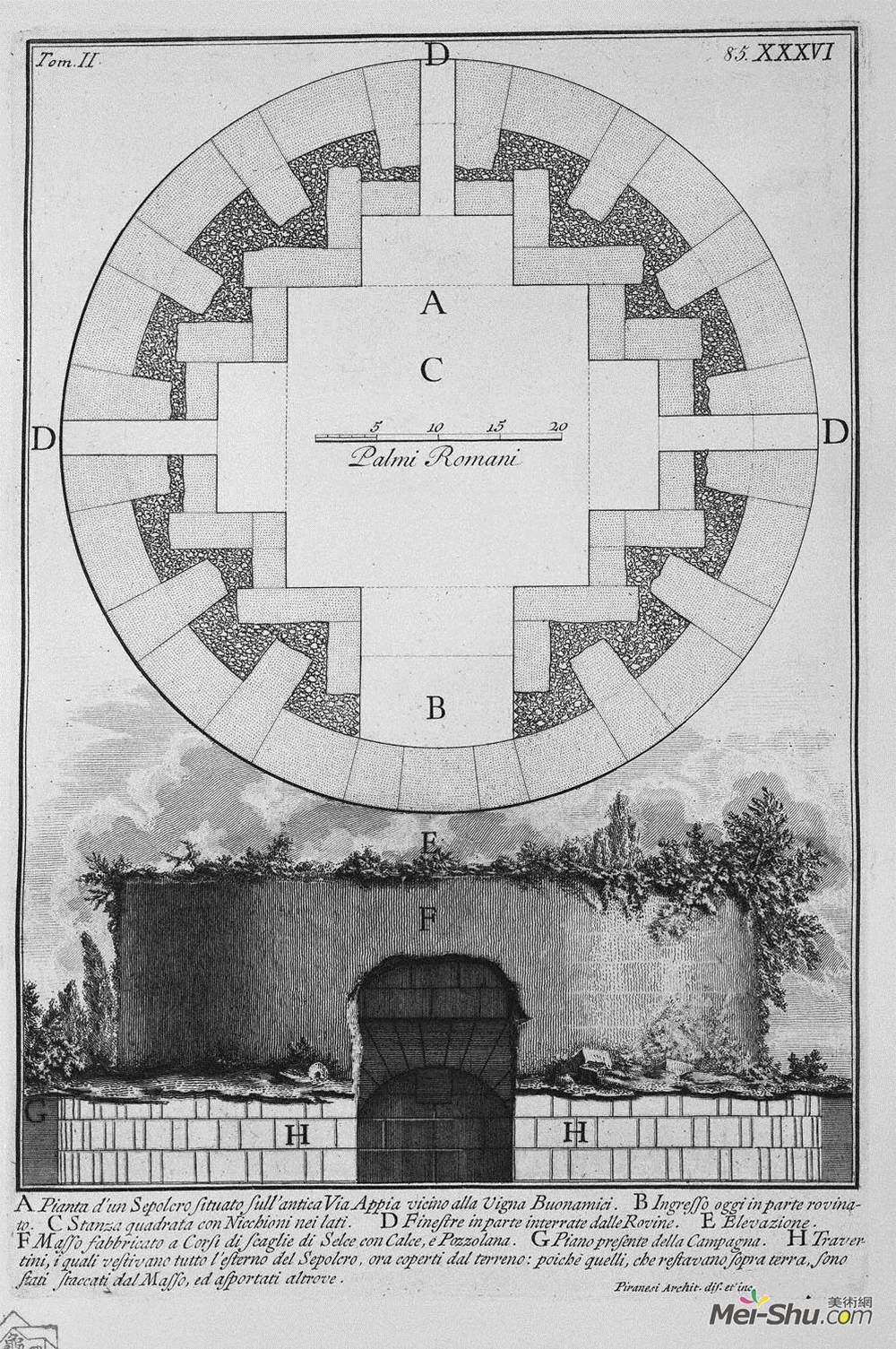 乔瓦尼·巴蒂斯塔·皮拉内西(Giovanni Battista Piranesi)高清作品《The Roman antiquities, t. 2, Plate XXXVI. Hips and split of》