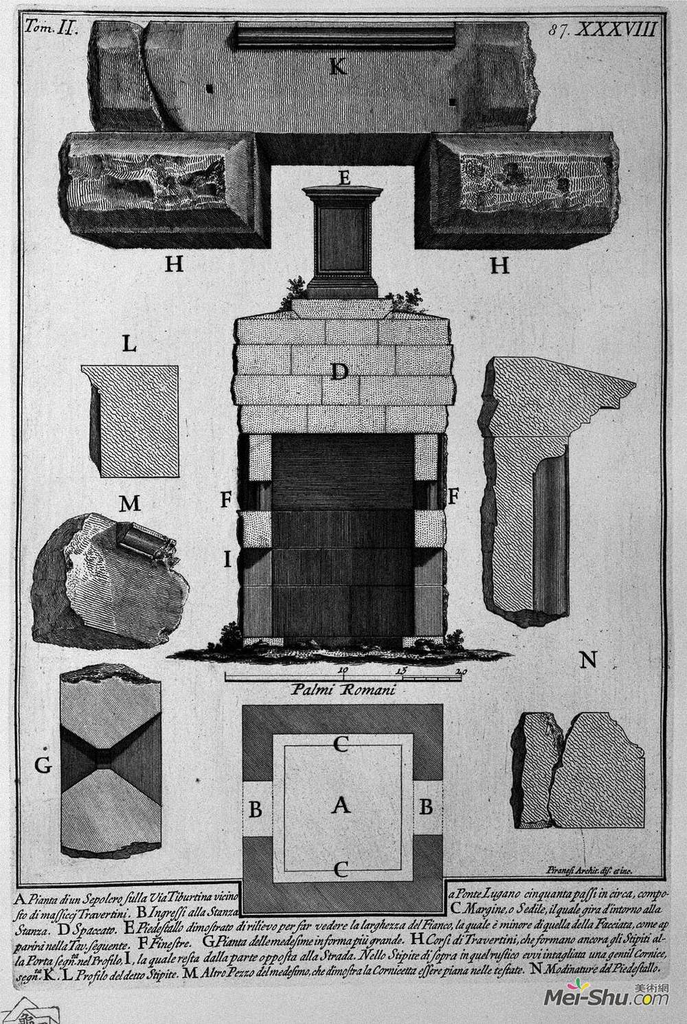 乔瓦尼·巴蒂斯塔·皮拉内西(Giovanni Battista Piranesi)高清作品《The Roman antiquities, t. 2, Plate XXXVIII. Cutaway view of》