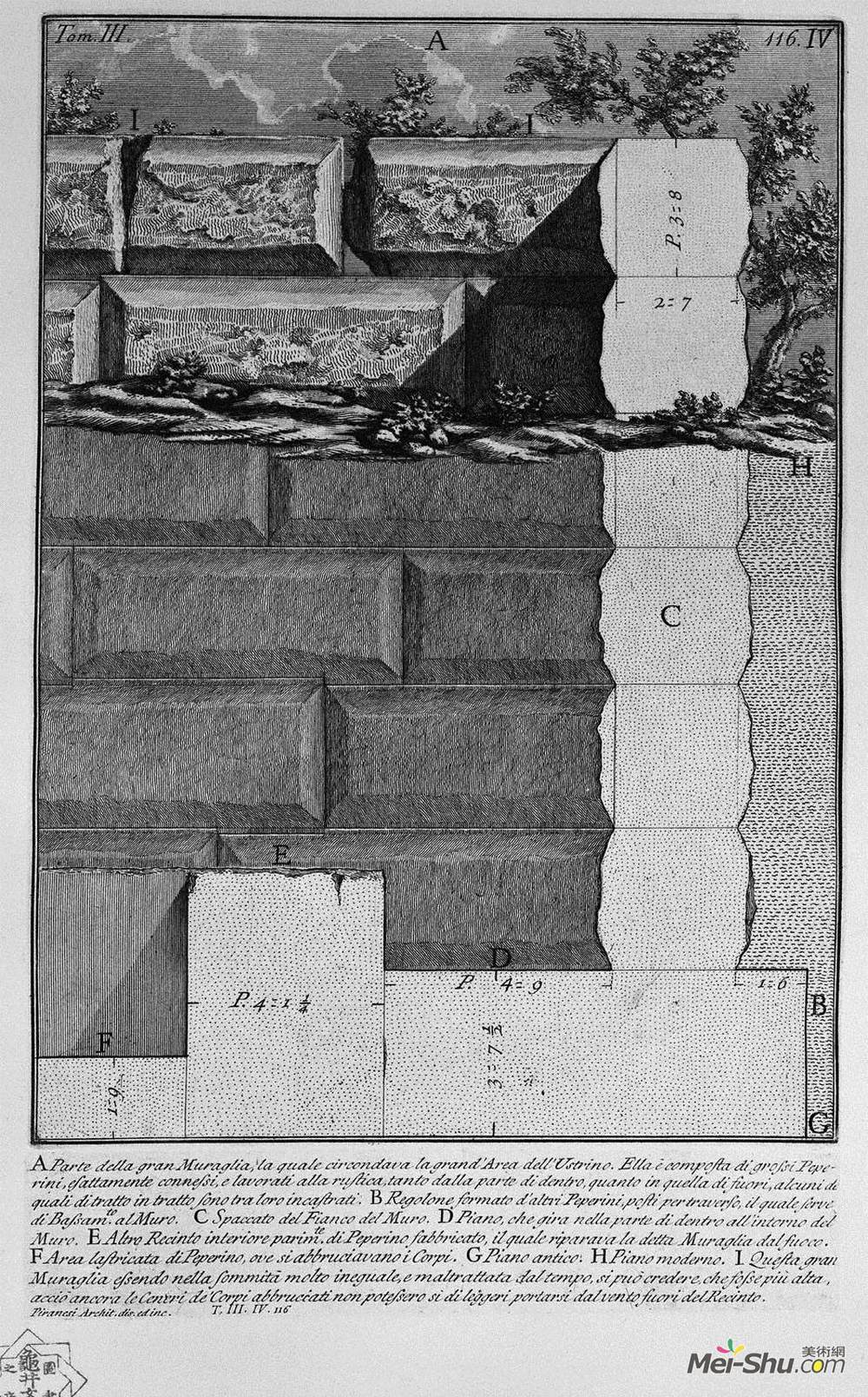 乔瓦尼·巴蒂斯塔·皮拉内西(Giovanni Battista Piranesi)高清作品《The Roman antiquities, t. 3, Plate IV. Part of the great Wal》