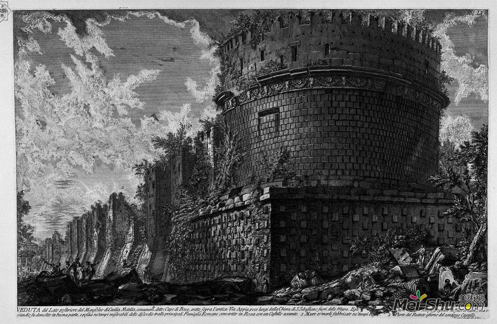 乔瓦尼·巴蒂斯塔·皮拉内西(Giovanni Battista Piranesi)高清作品《The Roman antiquities, t. 3, Plate LII. View of the back sid》