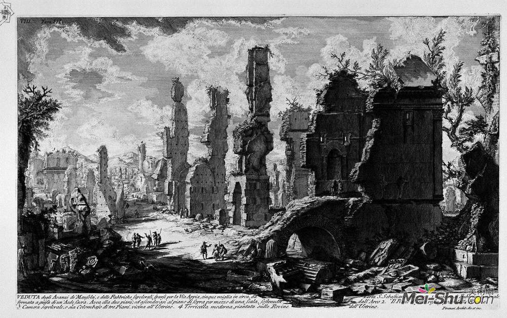 乔瓦尼·巴蒂斯塔·皮拉内西(Giovanni Battista Piranesi)高清作品《The Roman antiquities, t. 3, Plate VIII. View the remains of》