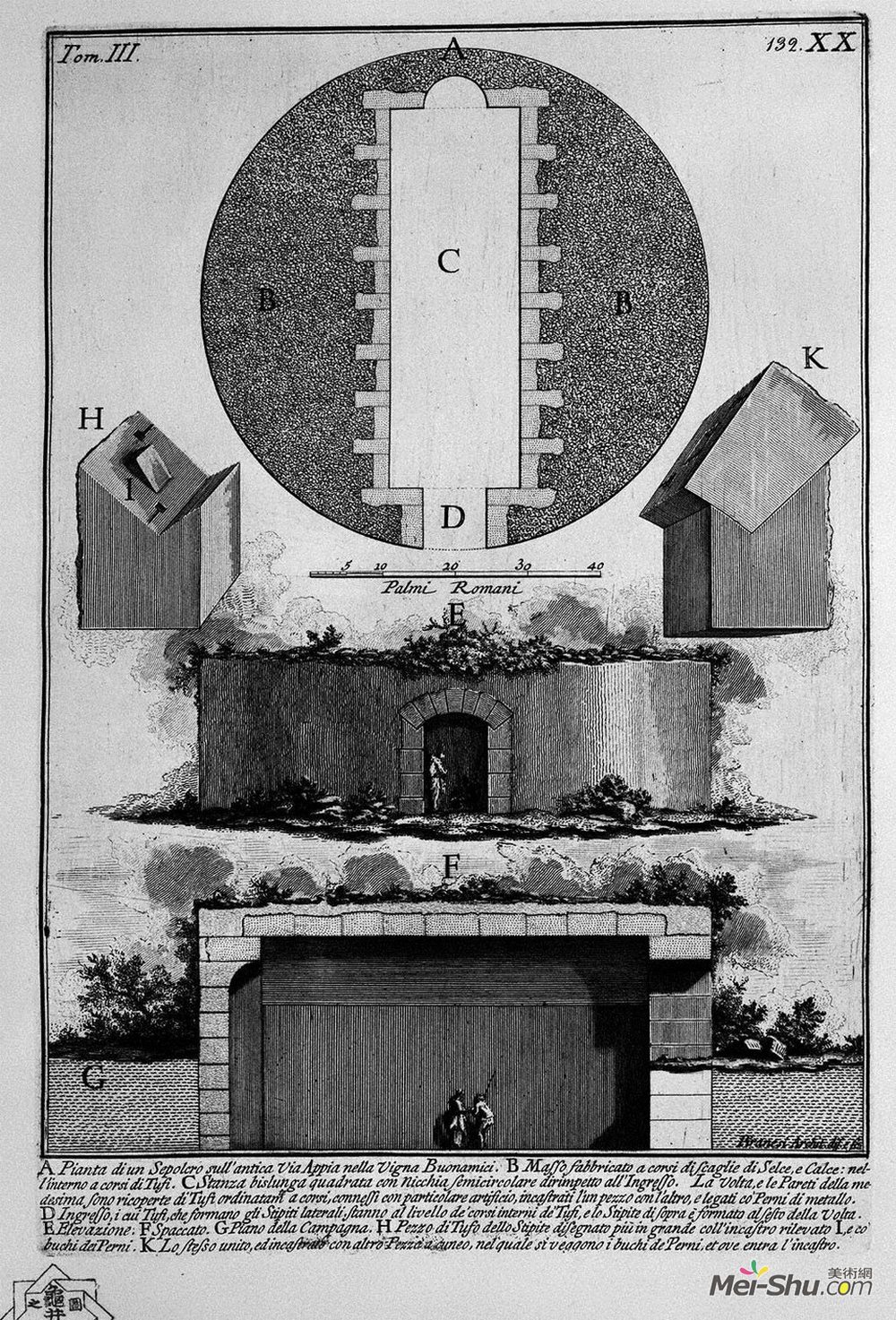 乔瓦尼·巴蒂斯塔·皮拉内西(Giovanni Battista Piranesi)高清作品《The Roman antiquities, t. 3, Plate XX. Plan, elevation and c》