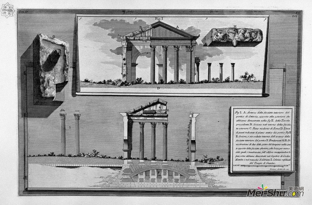 乔瓦尼·巴蒂斯塔·皮拉内西(Giovanni Battista Piranesi)高清作品《The Roman antiquities, t. 4, Plate XL. Surplus of the front》