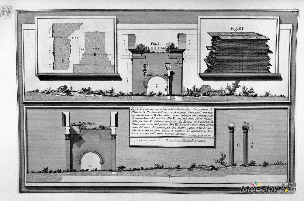 乔瓦尼·巴蒂斯塔·皮拉内西(Giovanni Battista Piranesi)高清作品《The Roman antiquities, t. 4, Plate XLI. View of one of the s》