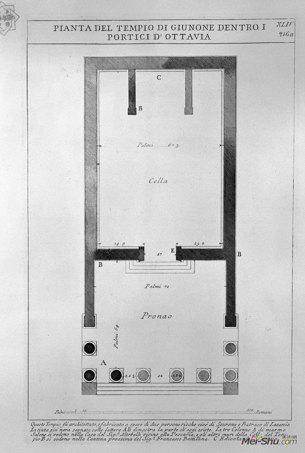 乔瓦尼·巴蒂斯塔·皮拉内西(Giovanni Battista Piranesi)高清作品《The Roman antiquities, t. 4, Plate XLIV. Plan of the Temple》