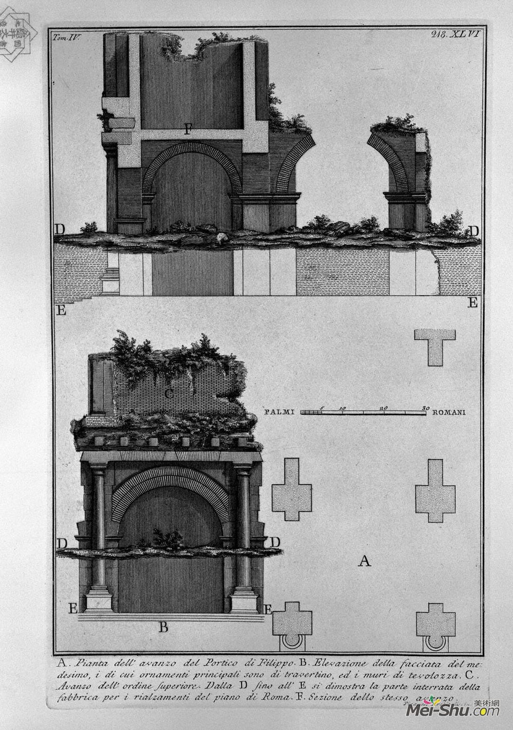 乔瓦尼·巴蒂斯塔·皮拉内西(Giovanni Battista Piranesi)高清作品《The Roman antiquities, t. 4, Plate XLVI. Proof of the Portic》