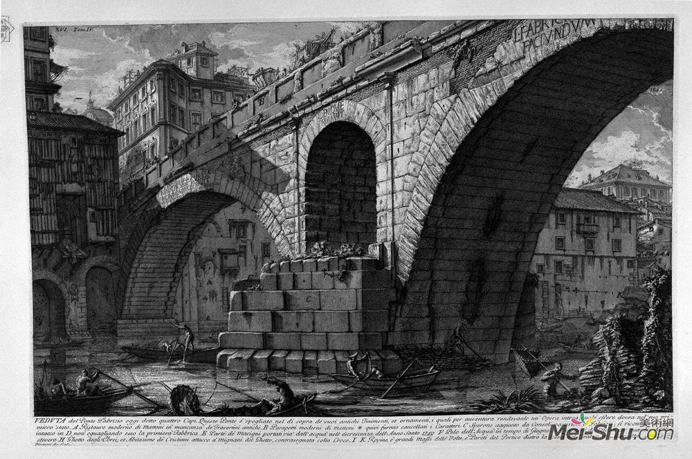 乔瓦尼·巴蒂斯塔·皮拉内西(Giovanni Battista Piranesi)高清作品《The Roman antiquities, t. 4, Plate XVI. A view of the portio》