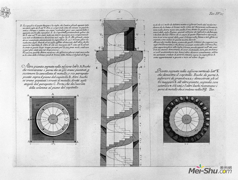 乔瓦尼·巴蒂斯塔·皮拉内西(Giovanni Battista Piranesi)高清作品《图拉真柱的垂直部分，采取六种植物》