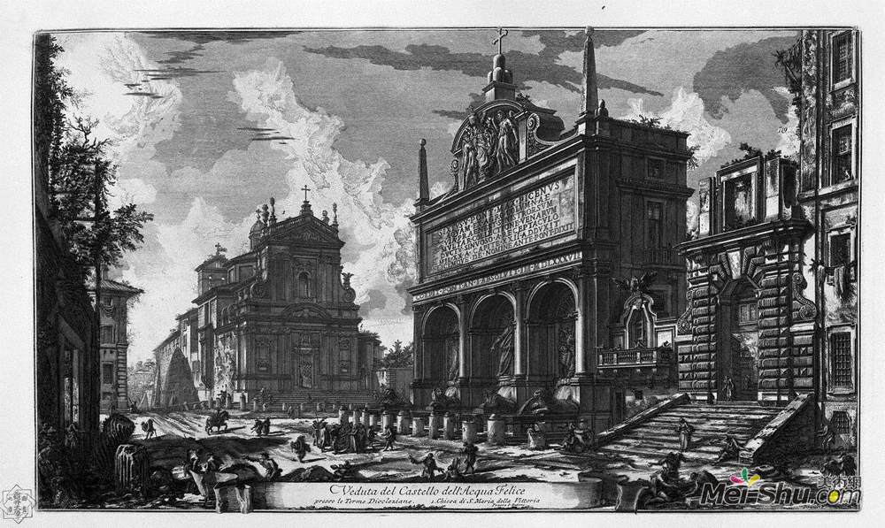 乔瓦尼·巴蒂斯塔·皮拉内西(Giovanni Battista Piranesi)高清作品《查看伟大的特雷维喷泉的视角说处女座》
