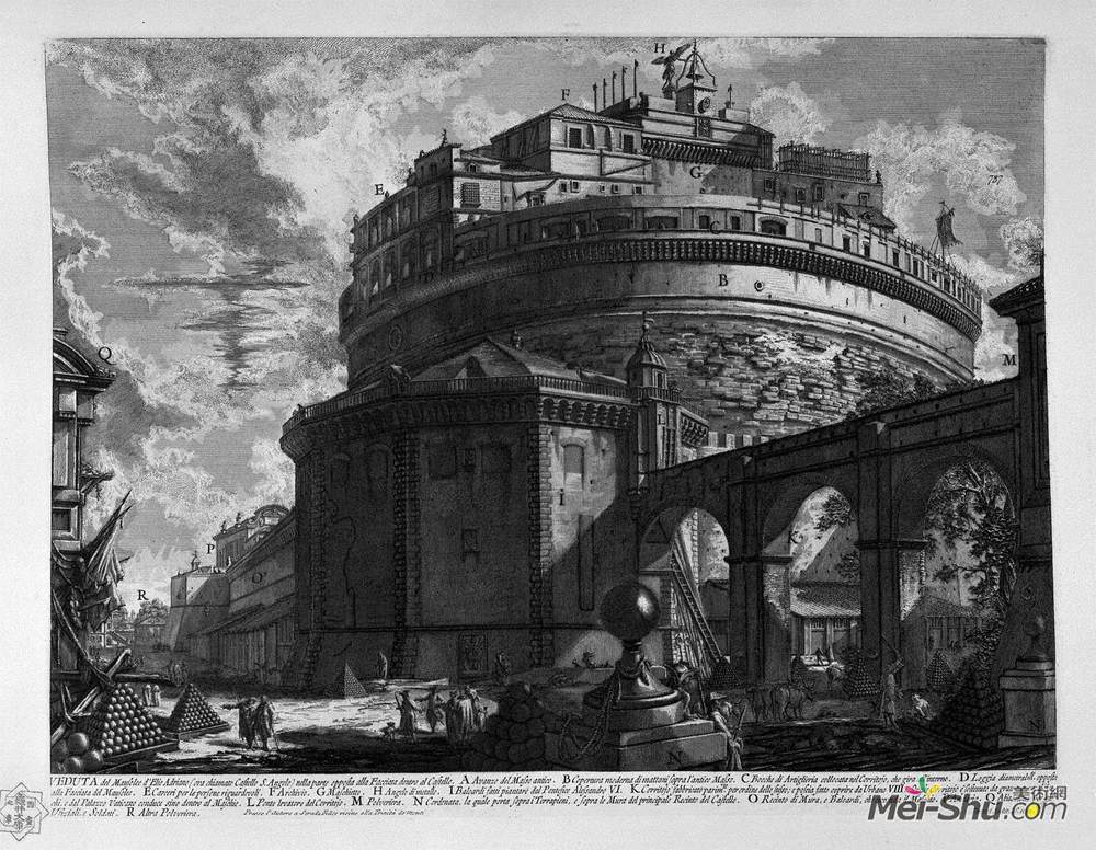 乔瓦尼·巴蒂斯塔·皮拉内西(Giovanni Battista Piranesi)高清作品《桥和城堡圣天使观》