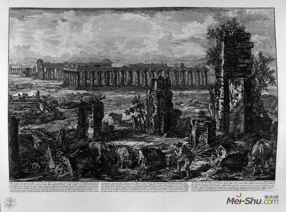 乔瓦尼·巴蒂斯塔·皮拉内西(Giovanni Battista Piranesi)高清作品《查看帕埃斯图姆古城遗址》