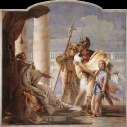 乔万尼·巴蒂斯塔·提埃波罗(Giovanni Battista Tiepolo)高清作品:Detail of Dido, from Aeneid Presents Cupid, Disguised as Asc