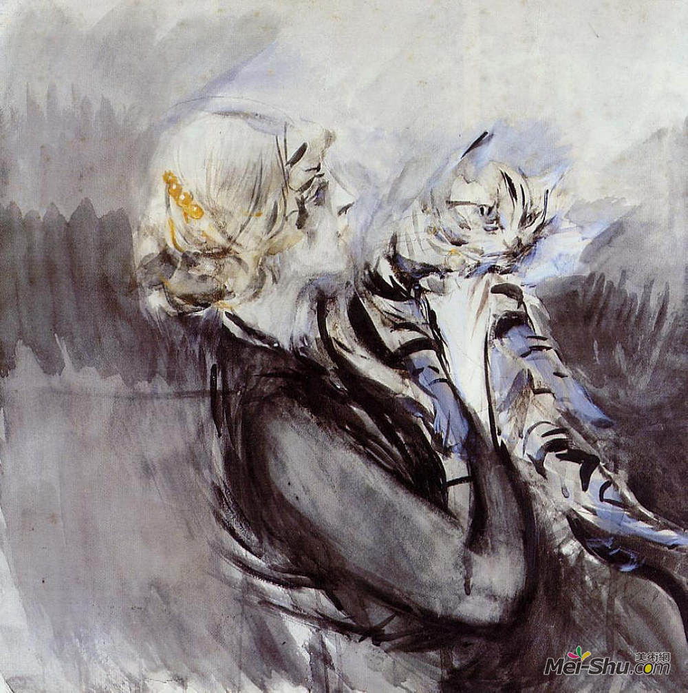 乔瓦尼·波尔蒂尼(Giovanni Boldini)高清作品《有猫的女人》