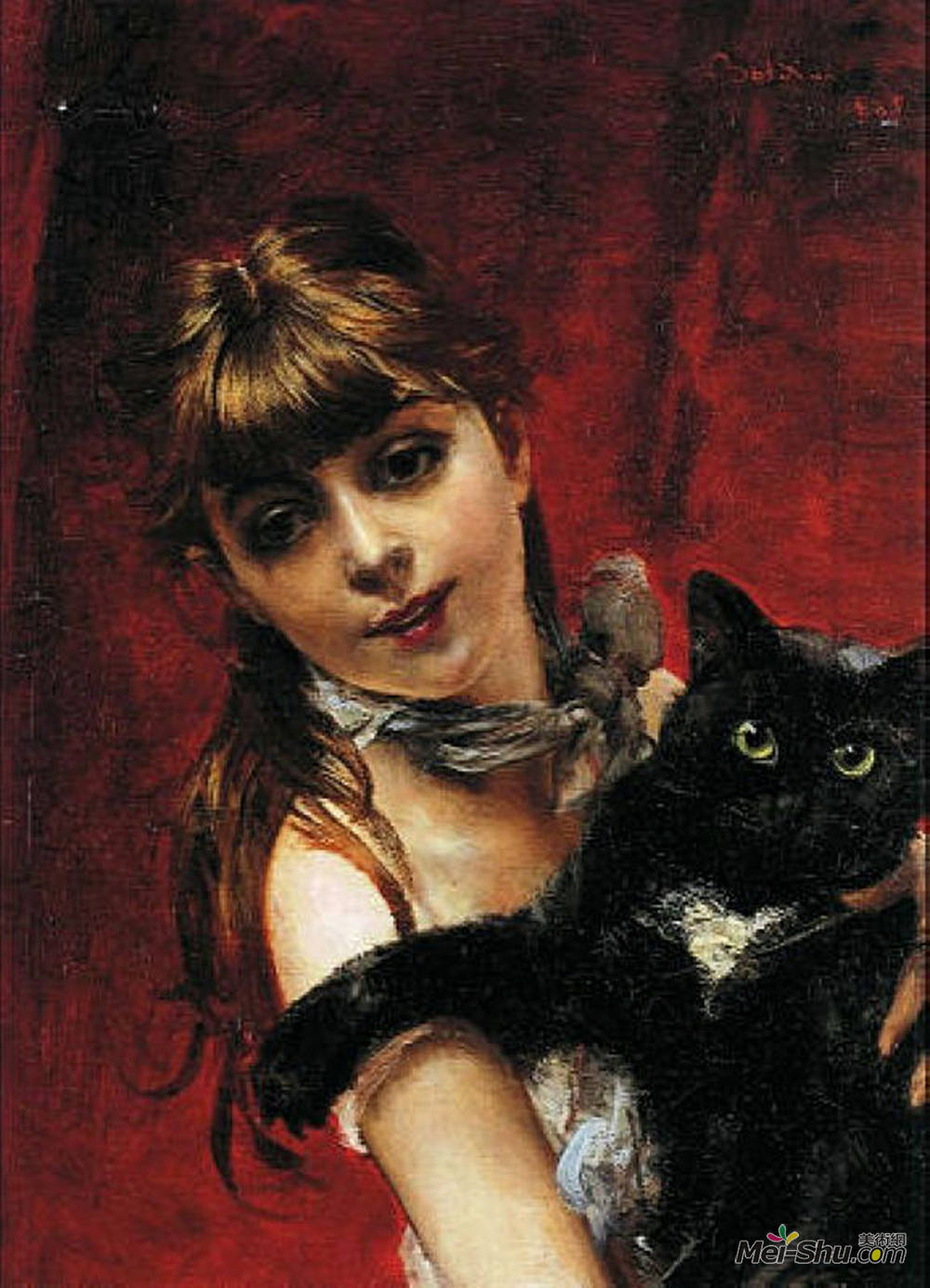 girl with black cat original title:bambina con il gatto nero in