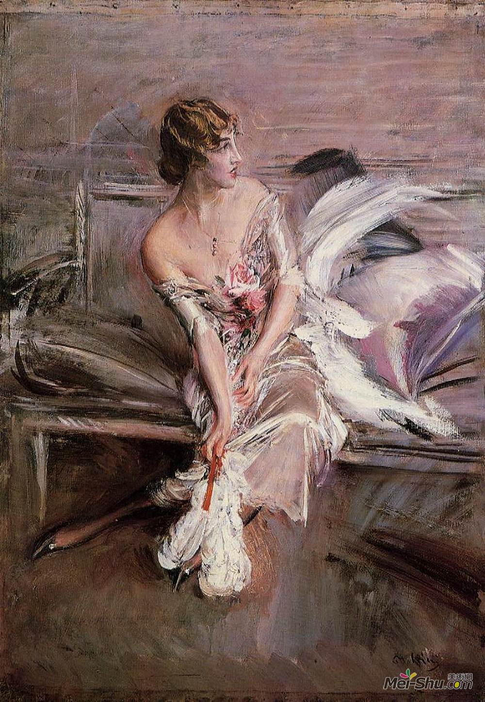 乔瓦尼·波尔蒂尼(Giovanni Boldini)高清作品《格拉迪斯执事的肖像》