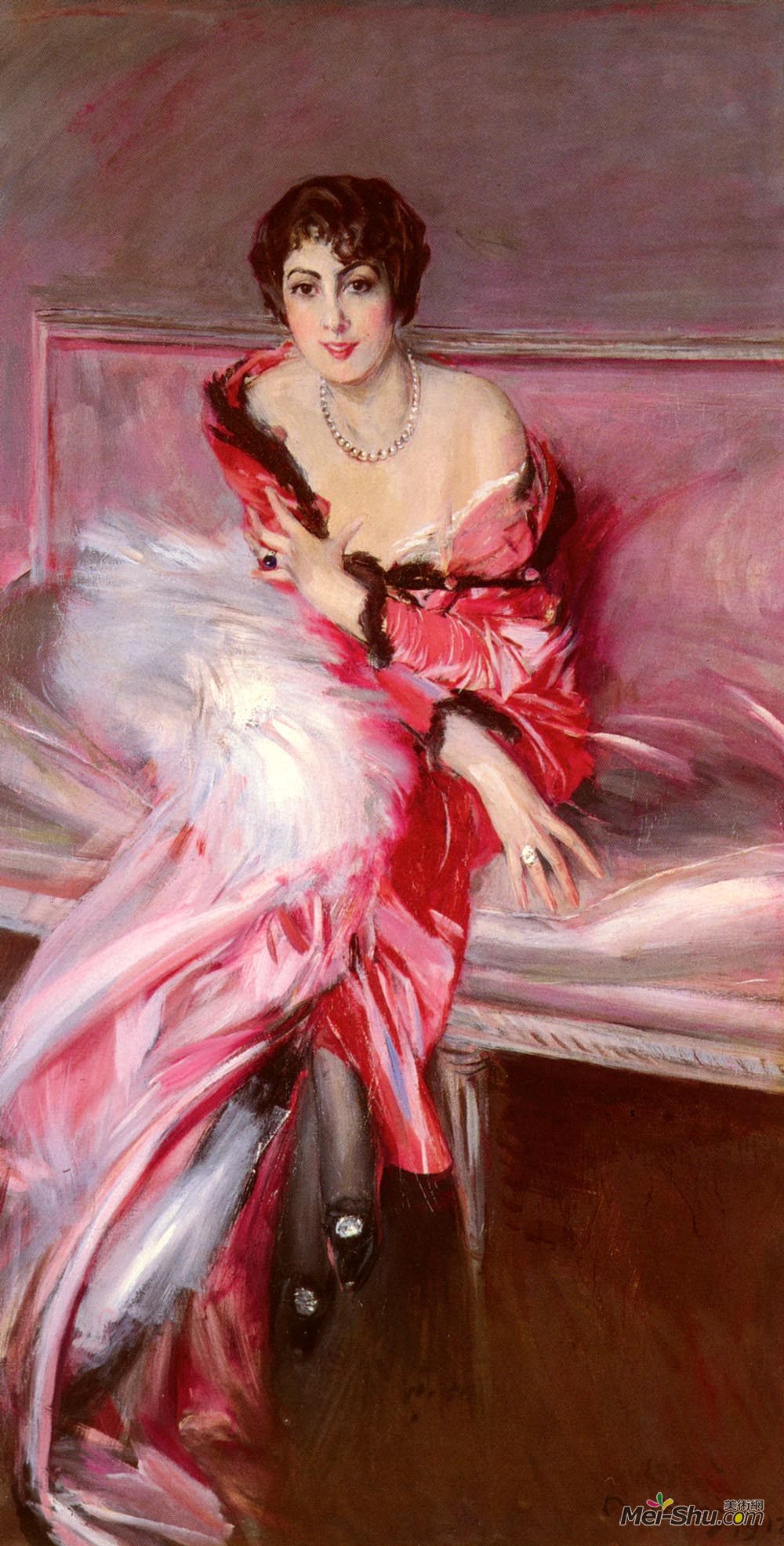 乔瓦尼·波尔蒂尼(Giovanni Boldini)高清作品《Portrait Of Madame Juillard In Red》