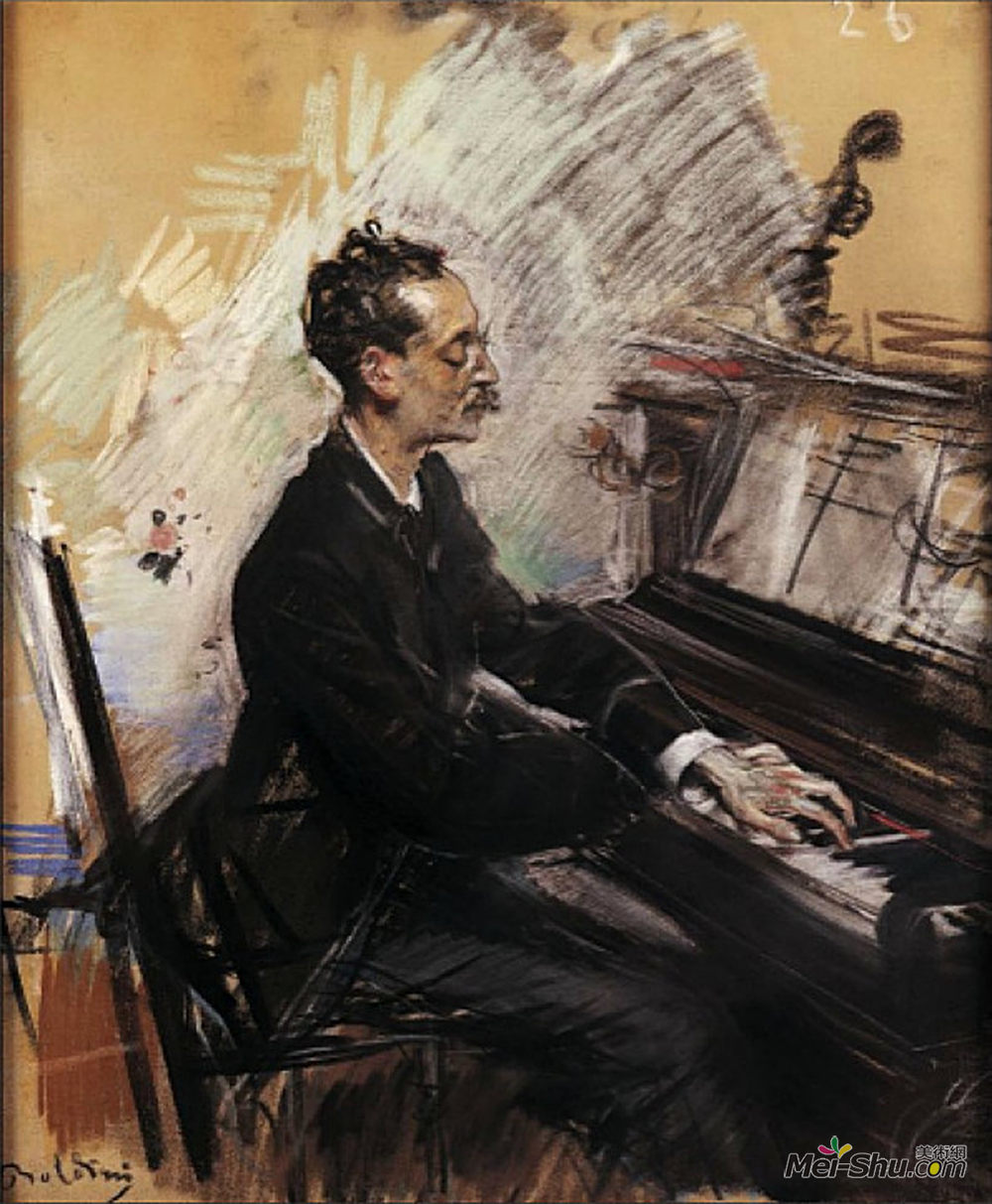 乔瓦尼·波尔蒂尼(Giovanni Boldini)高清作品《The Pianist A. Rey Colaco》