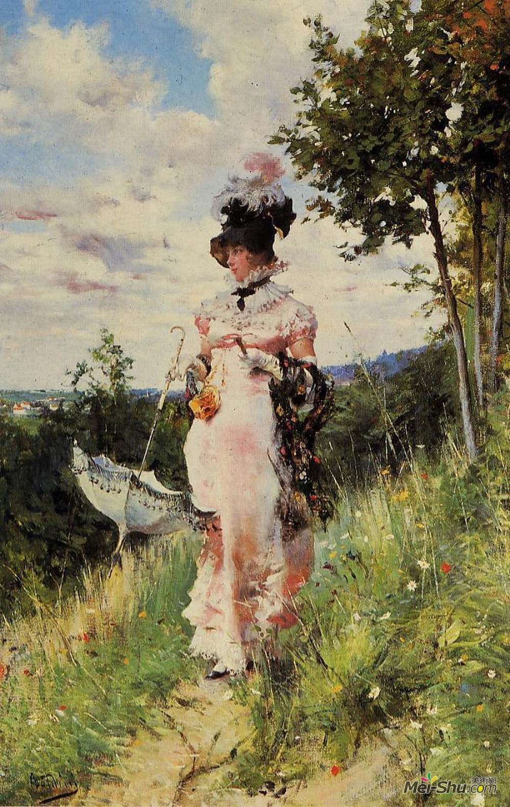 乔瓦尼·波尔蒂尼(Giovanni Boldini)高清作品《夏日漫步》