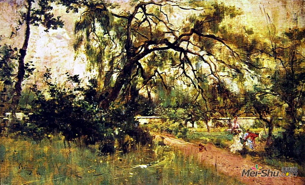 乔瓦尼·波尔蒂尼(Giovanni Boldini)高清作品《公园中的女性形象》