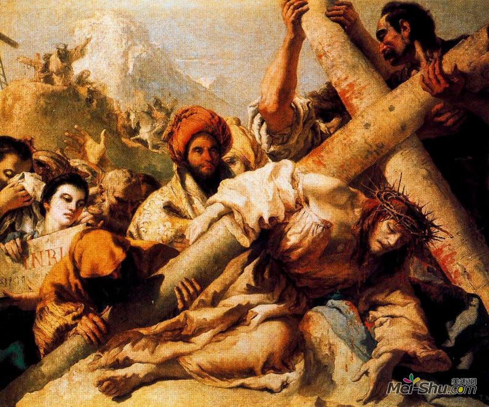 乔万尼·多米尼克·提埃波罗(Giovanni Domenico Tiepolo)高清作品《Christ's Fall on the way to Calvary》