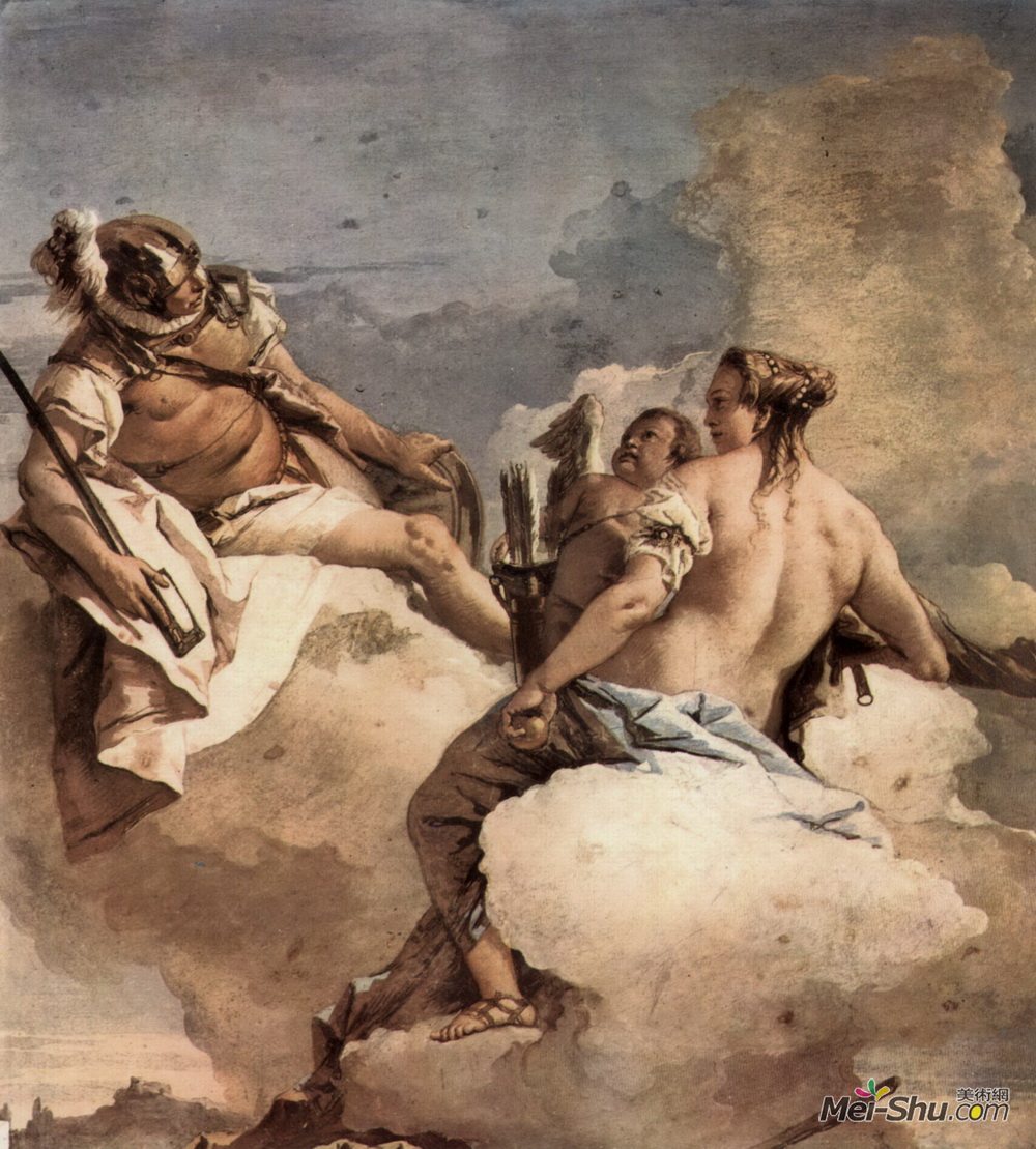 乔万尼·多米尼克·提埃波罗(Giovanni Domenico Tiepolo)高清作品《火星，金星和丘比特》