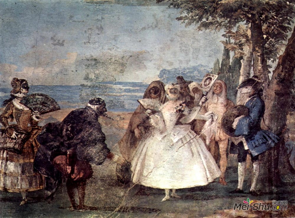 乔万尼·多米尼克·提埃波罗(Giovanni Domenico Tiepolo)高清作品《Minuet with Pantaloon and Colombine, from the Room of Carniv》