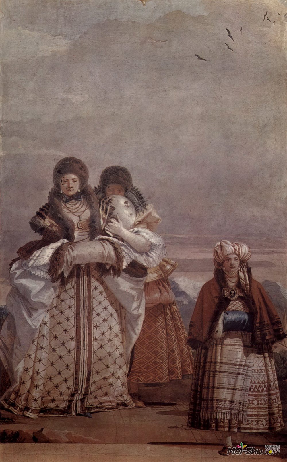 乔万尼·多米尼克·提埃波罗(Giovanni Domenico Tiepolo)高清作品《冬季漫步，从哥特式亭室，到》