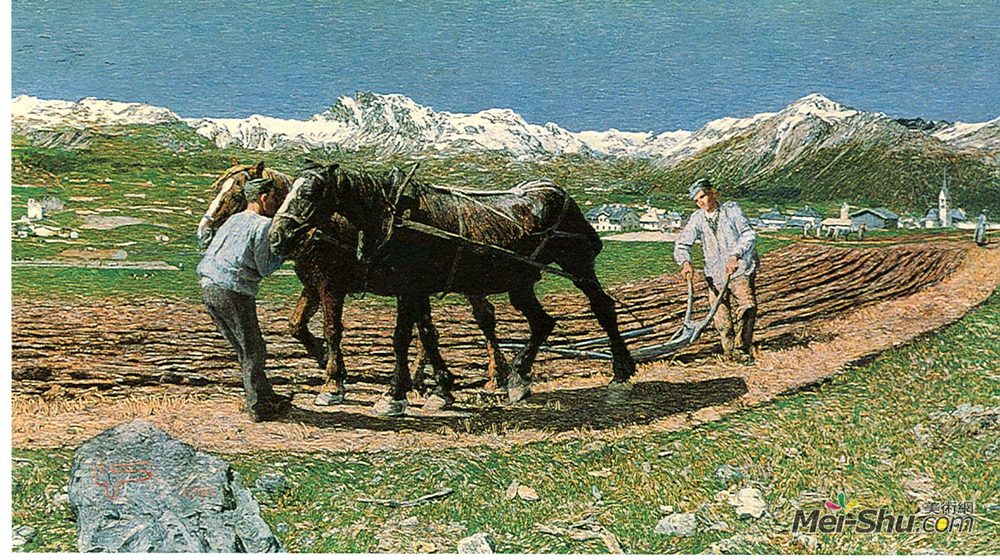 乔凡尼·塞冈提尼(Giovanni Segantini)高清作品《Das Pfl&ügen》