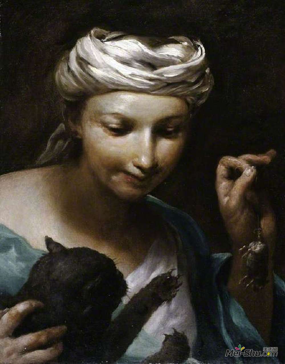 朱塞佩·玛丽亚·克雷斯皮(Giuseppe Maria Crespi)高清作品《带猫的女孩》