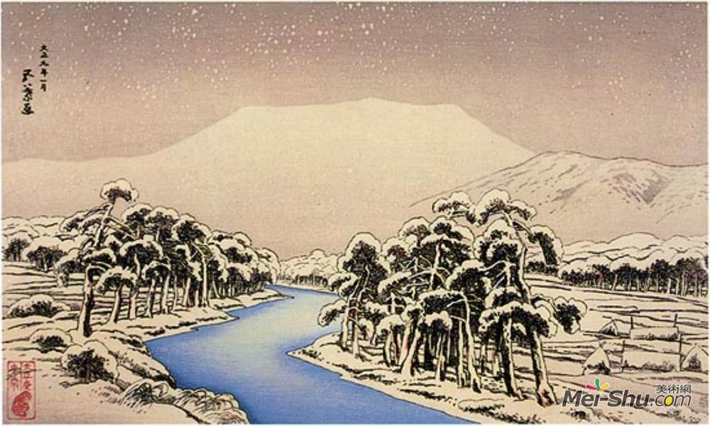 谷口桥口(Goyo Hashiguchi)高清作品《Mt. Ibuki in Snow》