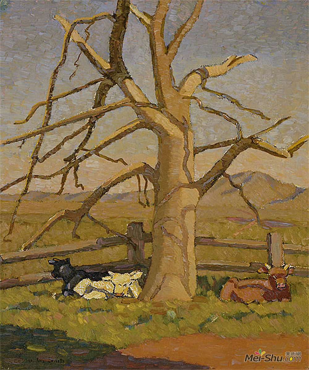 格雷丝·科辛顿·史密斯(Grace Cossington Smith)高清作品《阳光明媚的早晨：Lanyon的奶牛》