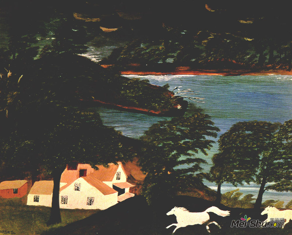 摩西奶奶(Grandma Moses)高清作品《风暴在水面上》