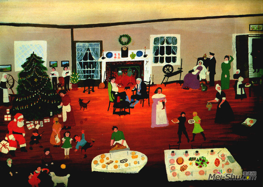 摩西奶奶(Grandma Moses)高清作品《家里的圣诞节》