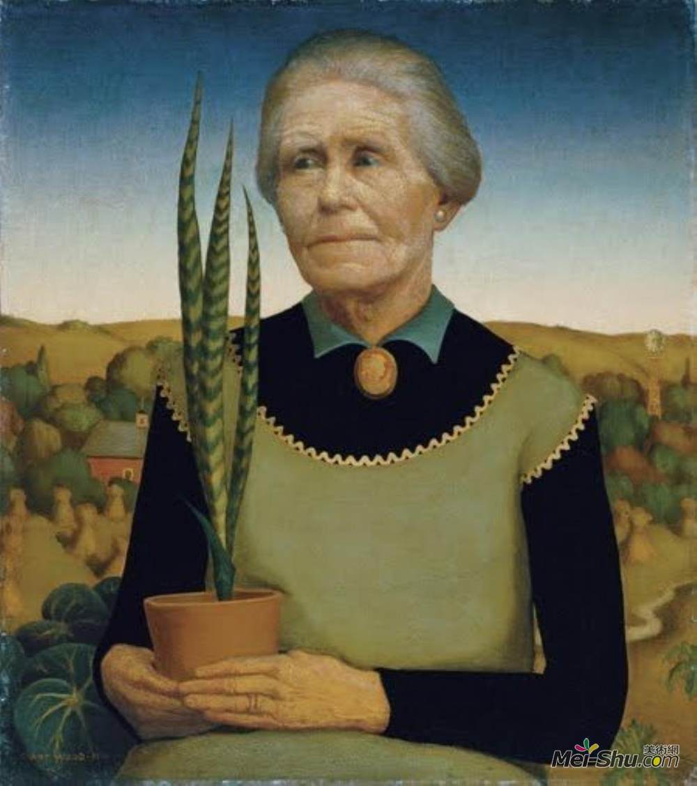 《有植物的女人》格兰特伍德(grant wood)高清作品欣赏