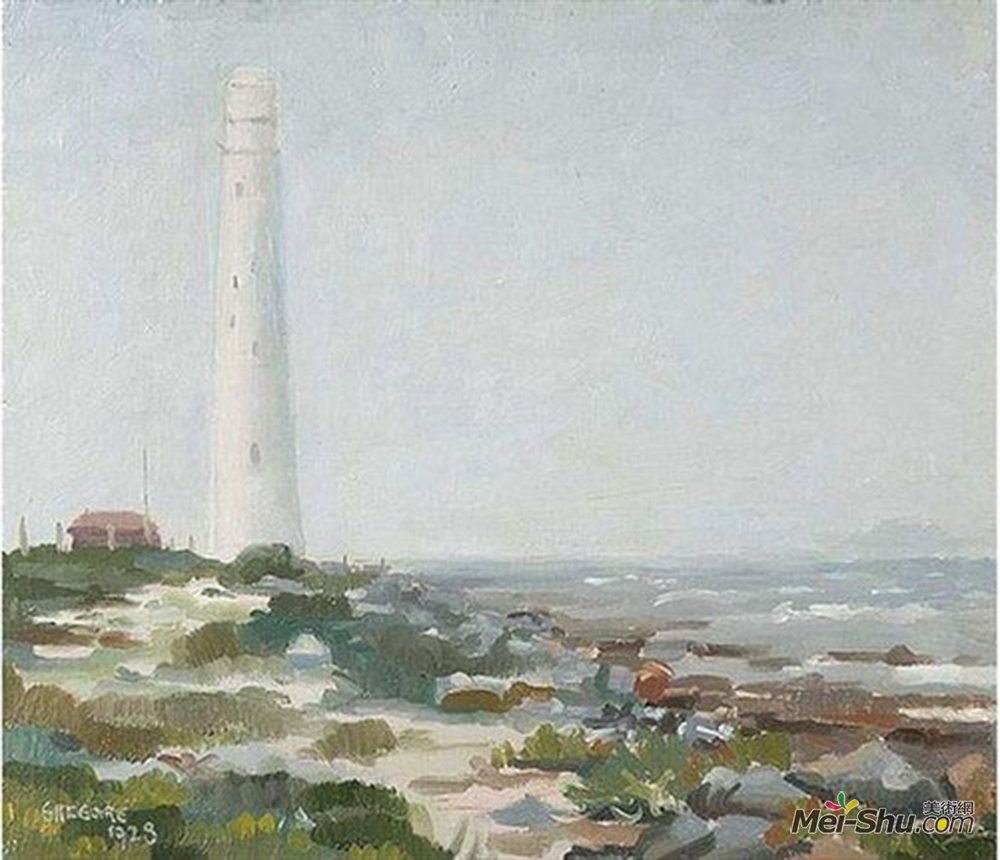 格雷戈尔·布萨尔(Gregoire Boonzaier)高清作品《Kommetjie Lighthouse in the Mist》