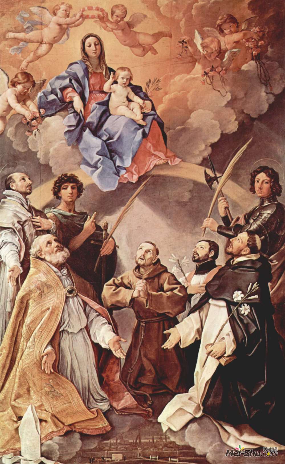 纪多·雷尼(Guido Reni)高清作品《麦当娜和圣徒一起登基》