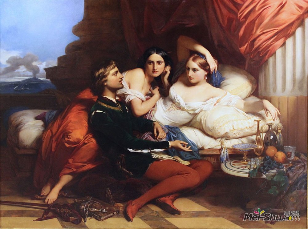 古斯塔夫·瓦普尔斯(Gustaf Wappers)高清作品《Boccaccio reading from the Decamerone to Queen Johanna of Na》