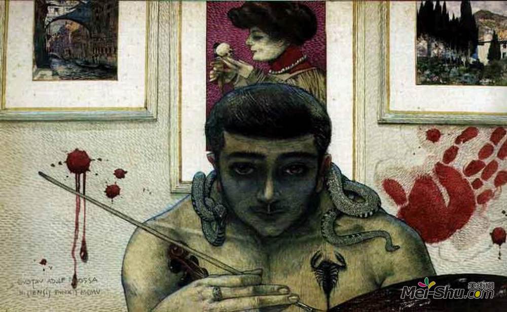 阿道夫·莫萨(Gustav Adolf Mossa)高清作品《自画像》