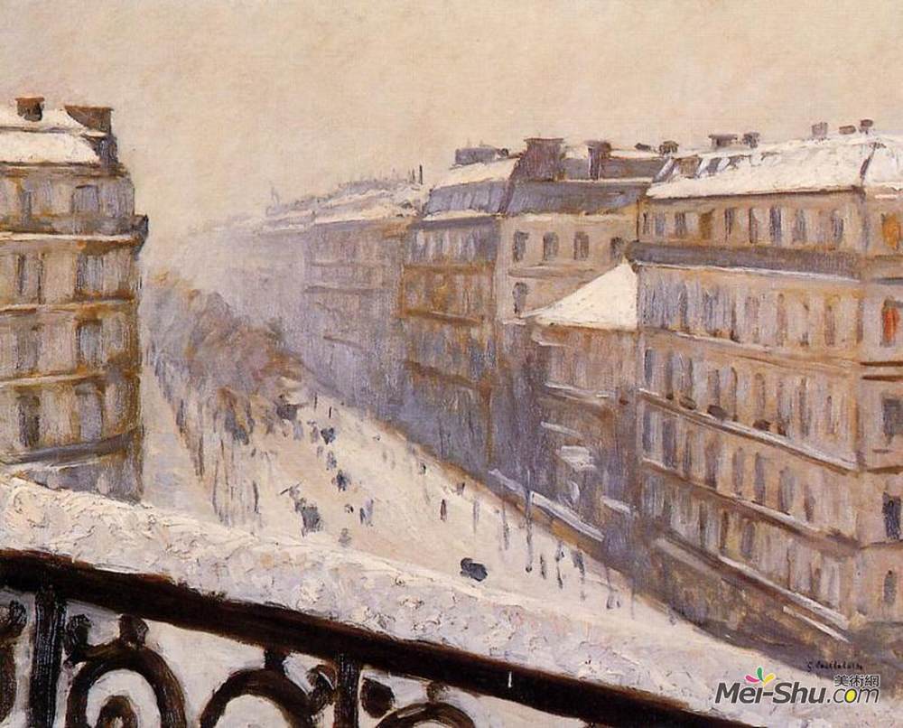 古斯塔夫·卡里伯特(Gustave Caillebotte)高清作品《雪地里的奥斯曼大街》