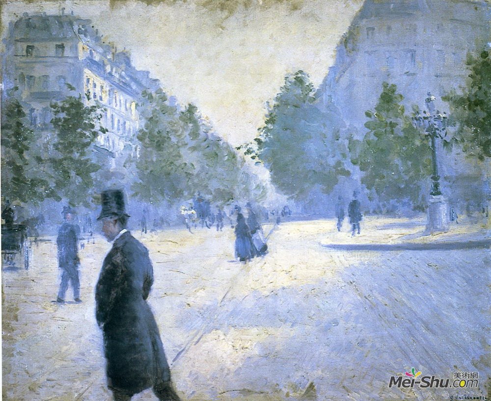 古斯塔夫·卡里伯特(Gustave Caillebotte)高清作品《圣奥古斯汀广场，雾蒙蒙的天气》