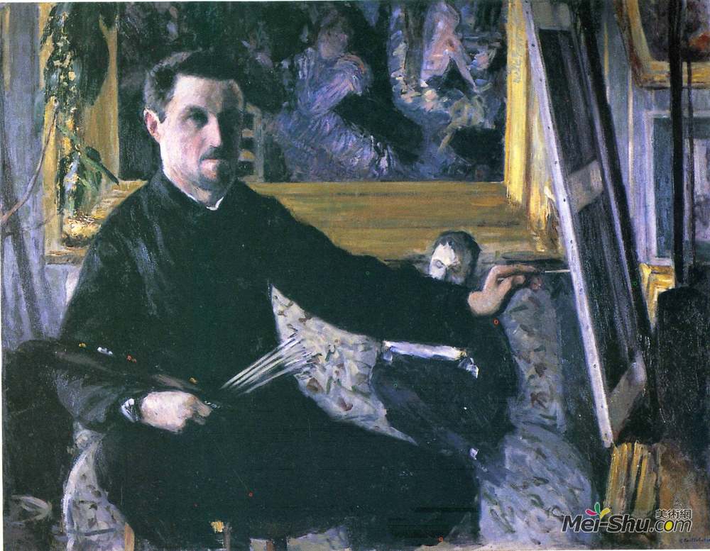 古斯塔夫·卡里伯特(Gustave Caillebotte)高清作品《画架自画像》